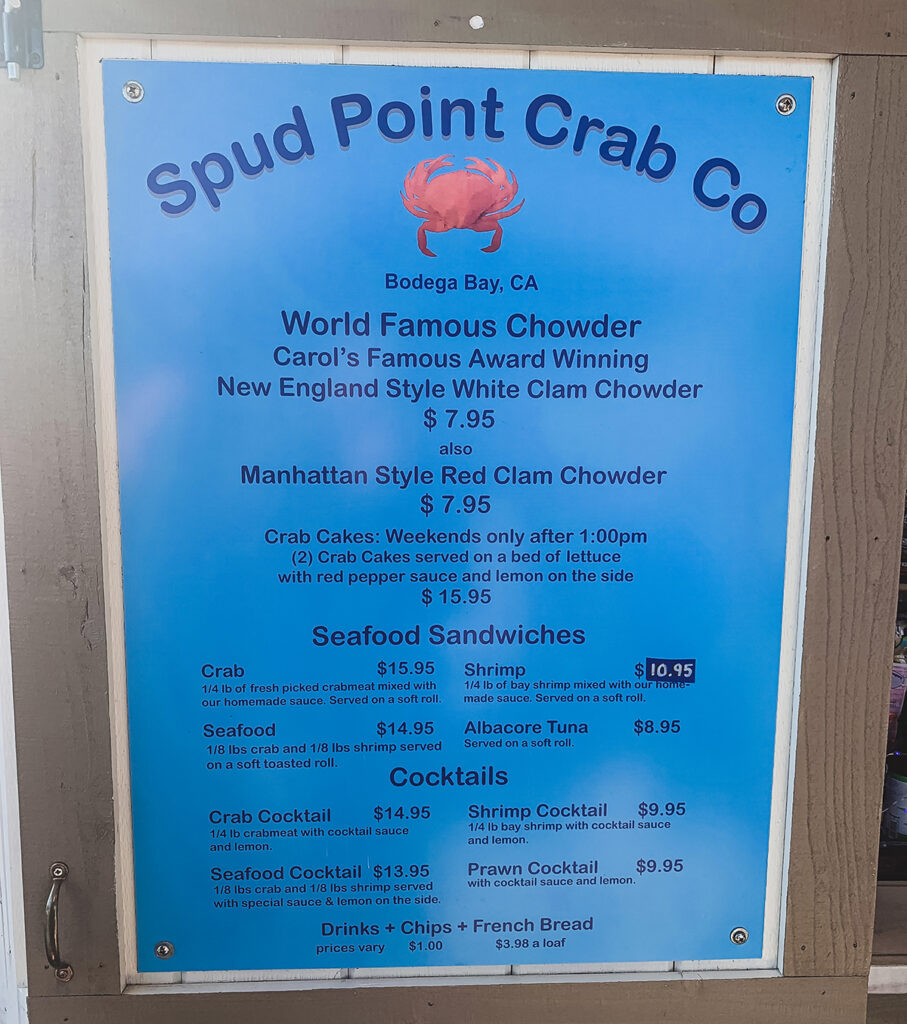 Menu with Prices at Spud Point Crab Co