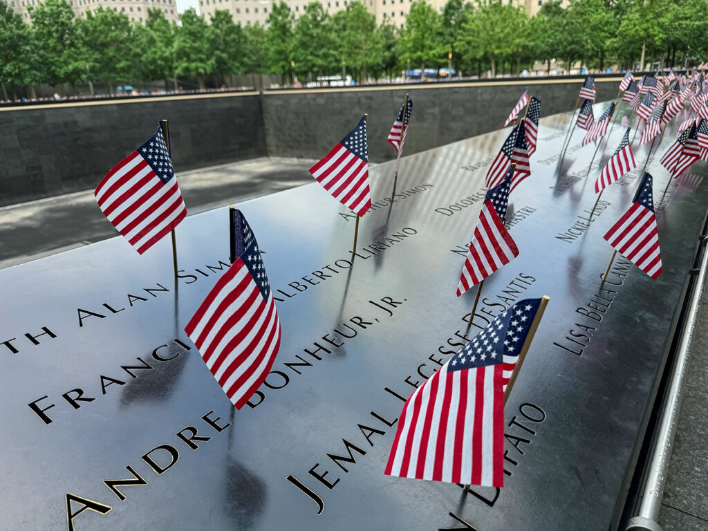 American flags at the 9/11 Memorial