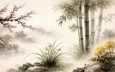 The Four Noble Plants (or Gentlemen): Plum, Orchid, Bamboo & Chrysanthemum