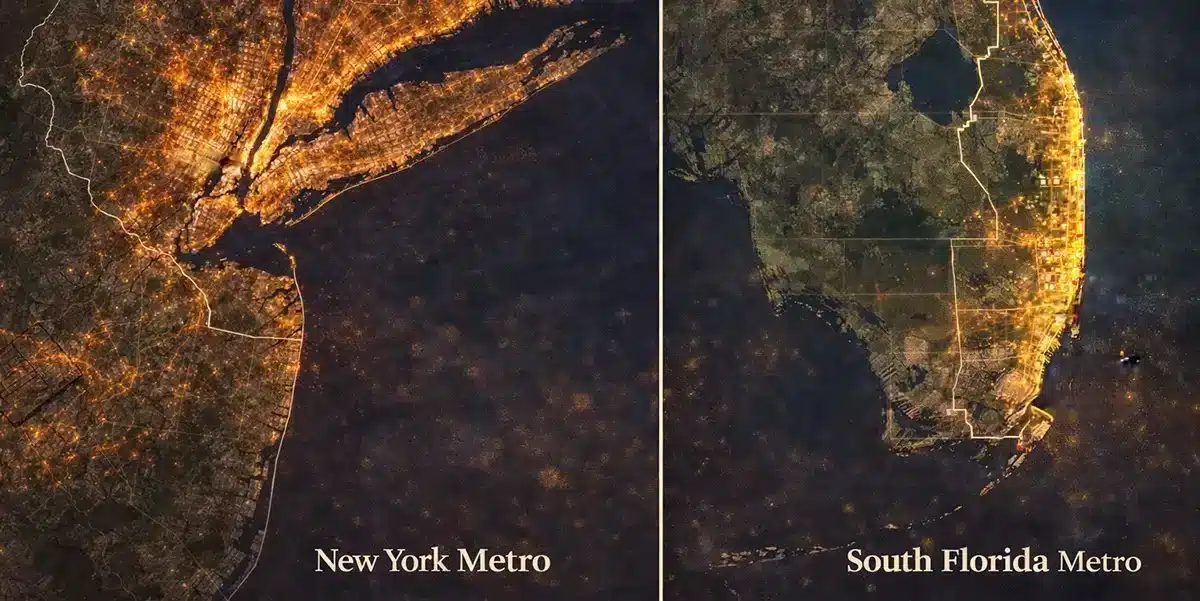 New York Metro Area in Size Compared to South Florida Metro